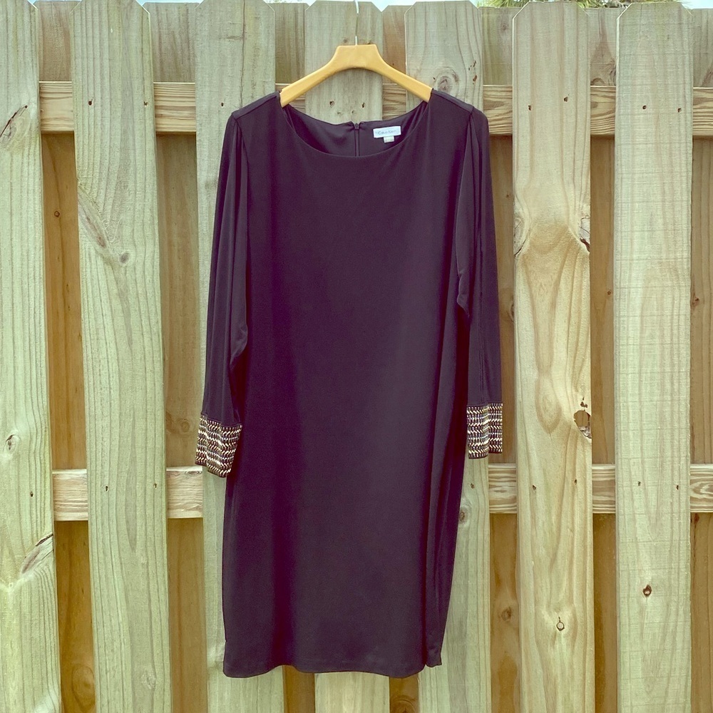 CALVIN KLEIN Cold-Shoulder Embellished Cuff Dress